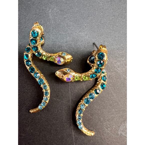 Betsey Johnson Gold-Tone Pavé Crystal Snake Front and Back Earrings - Picture 1 of 12
